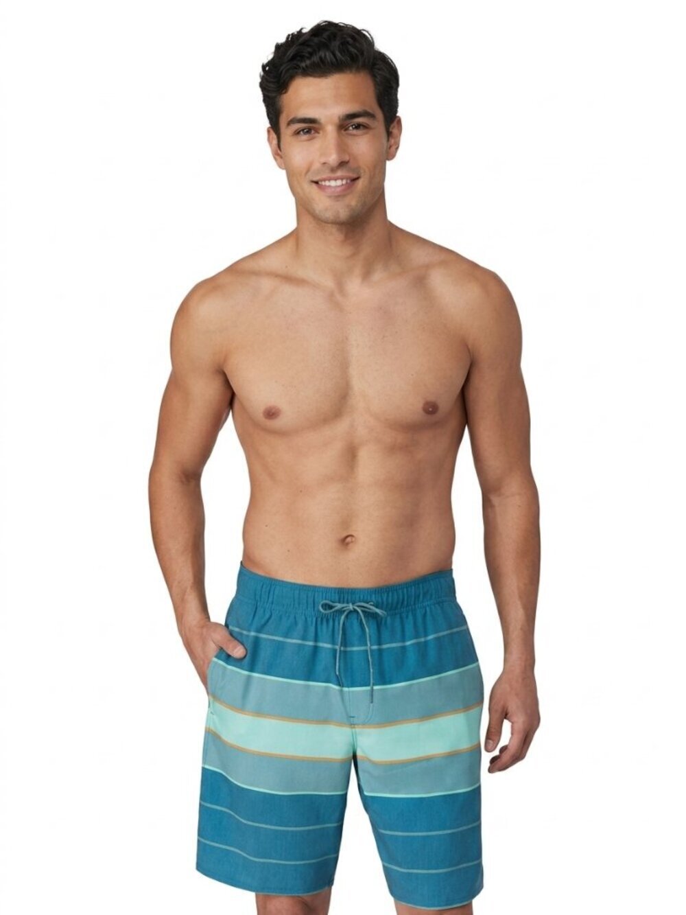Hang Ten Men's Swim Trunk Shorts Green Striped Quick Dry